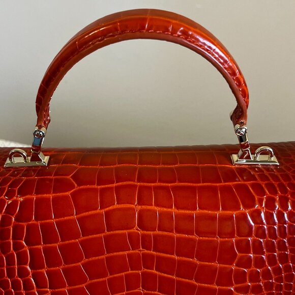 Aspinal of London Mayfair Bag Deep Shine Marmalade Ombre Croc - Picture 5 of 14